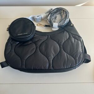 NWT Heartlove by Charo quilted Half Moon Shoulder & Crossbody Bag W/ pouch Black